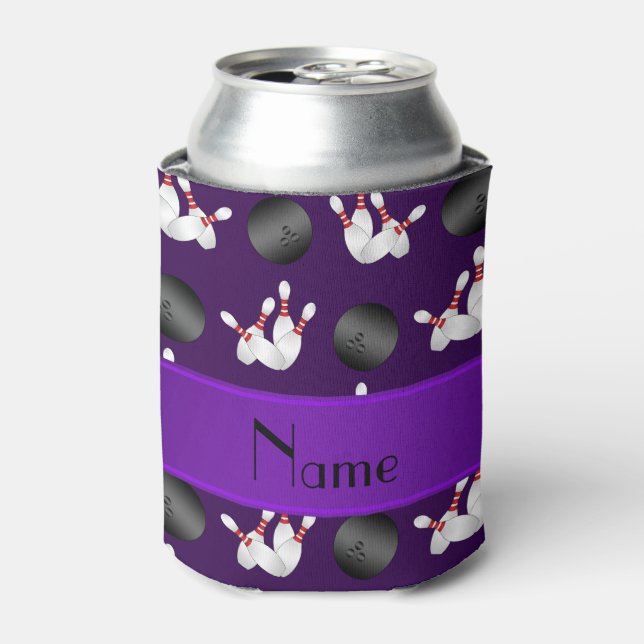 Personalised name purple bowling pattern can cooler (Can Front)