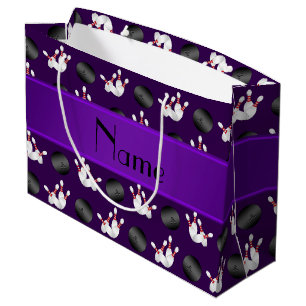 Personalised name purple bowling pattern large gift bag