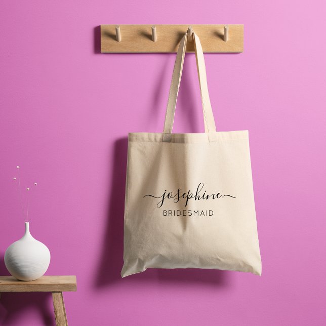 Personalised Name Purple Bridesmaid  Tote Bag (Elegant and modern script name Customizable bridesmaid tote bag. For wedding bridal party.
)