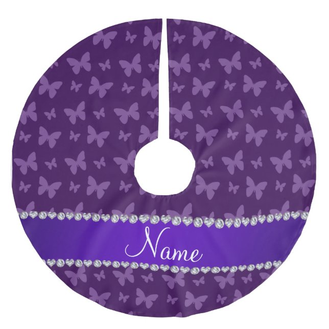 Personalised name purple butterflies brushed polyester tree skirt (Front)