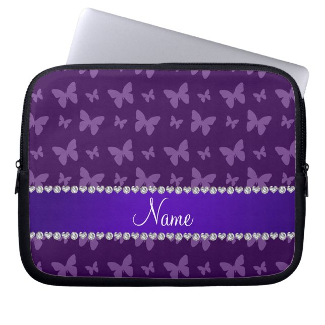 Personalised name purple butterflies laptop sleeve (Front)