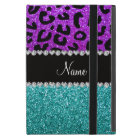 Personalised name purple cheetah turquoise glitter