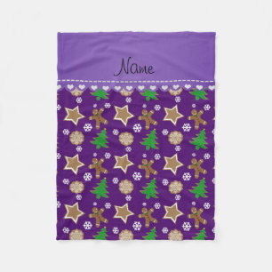 Personalised name purple christmas cookies fleece blanket