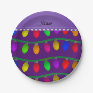 Personalised name purple christmas lights paper plate
