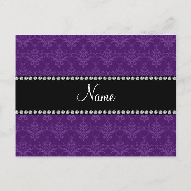 Personalised name Purple damask Postcard (Front)