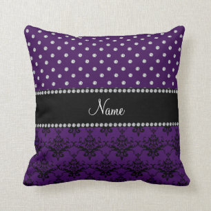 Personalised name purple damask purple diamonds cushion