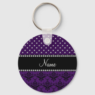 Personalised name purple damask purple diamonds key ring