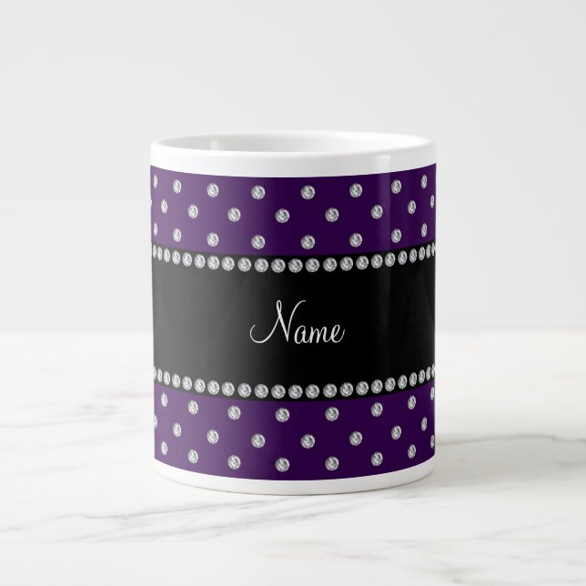 Personalised name purple diamonds large coffee mug (Front)