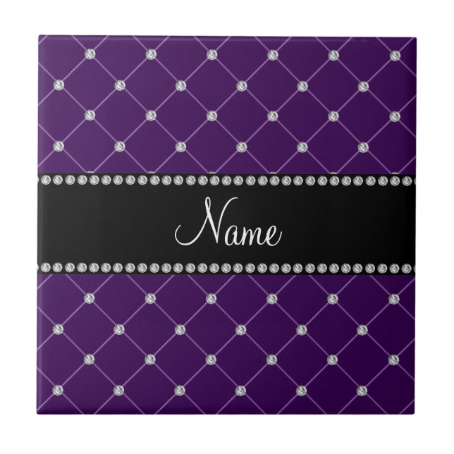 Personalised name Purple diamonds Tile (Front)