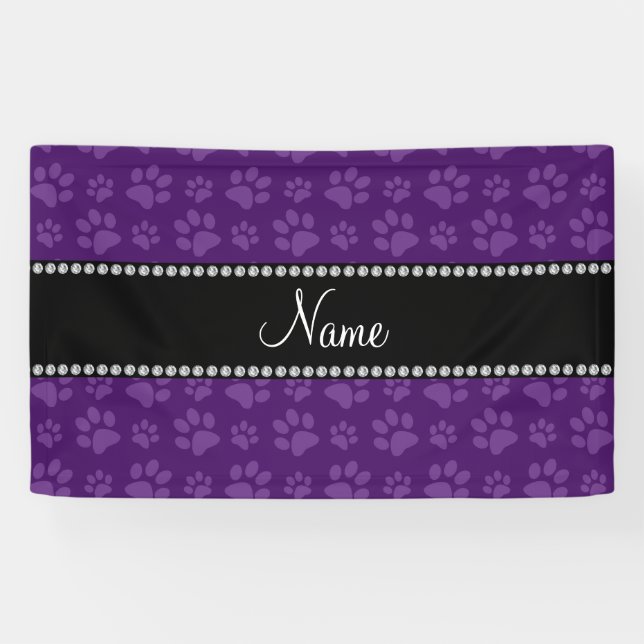 Personalised name purple dog paw prints banner (Horizontal)