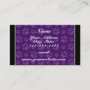 Personalised name purple dog paw prints business card