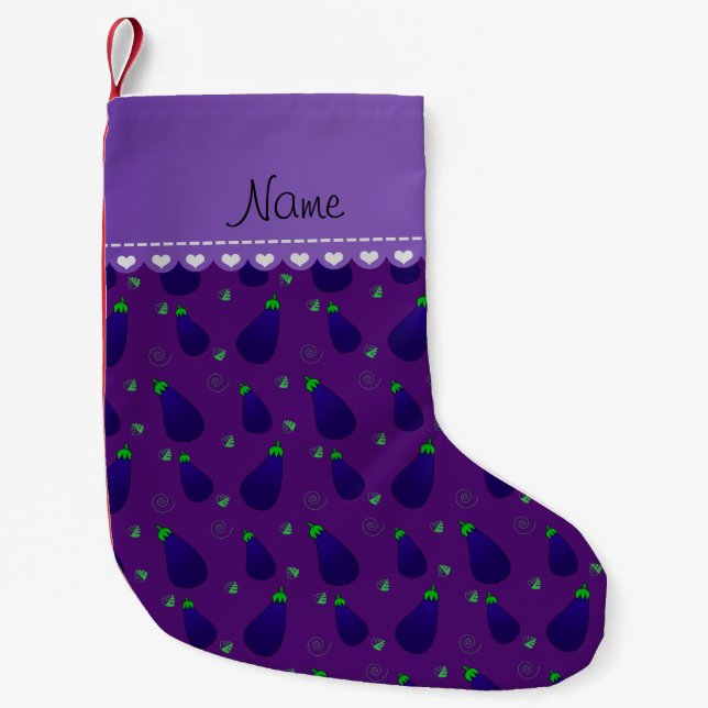 Personalised name purple eggplants small christmas stocking (Front)