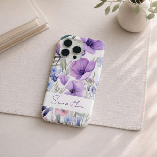 Personalised Name Purple Floral Elegant iPhone 15 Pro Case