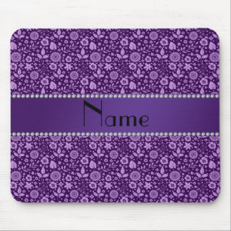 Personalised name purple flowers leaves mouse pad