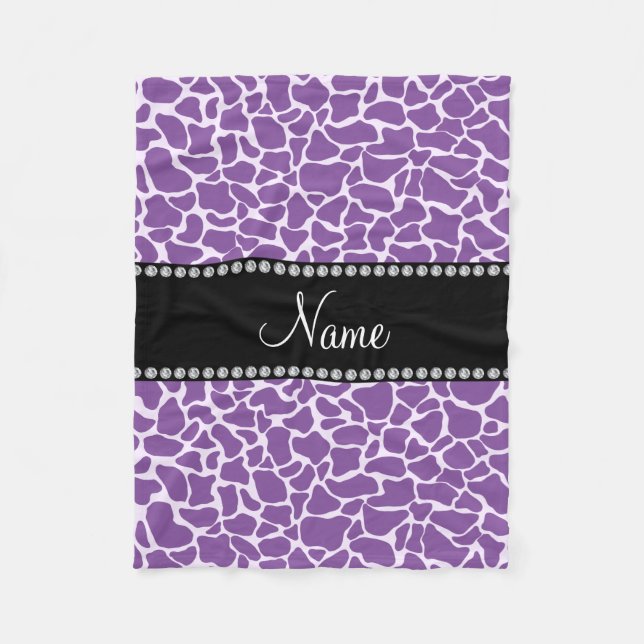 Personalised name purple giraffe pattern fleece blanket (Front)