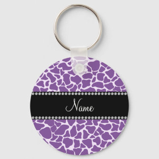 Personalised name purple giraffe pattern key ring