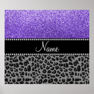 Personalised name purple glitter black leopard poster