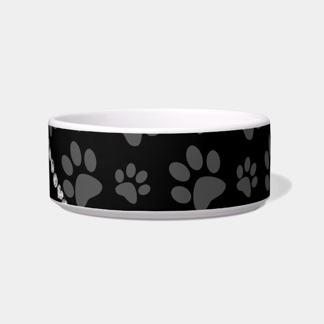 Personalised name purple glitter black paws bowl (Right)