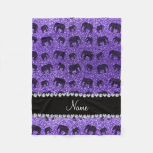 Personalised name purple glitter elephants fleece blanket