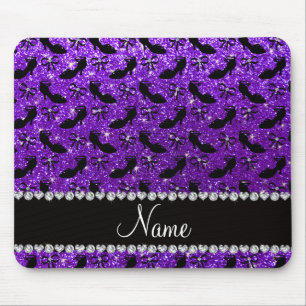Personalised name purple glitter fancy shoes bows mouse pad
