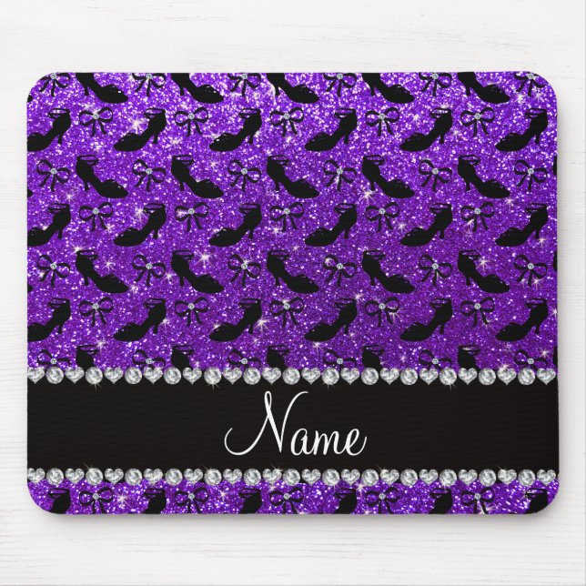Personalised name purple glitter fancy shoes bows mouse pad (Front)