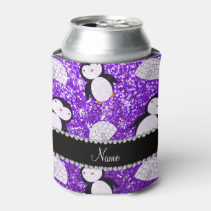 Personalised name purple glitter penguins igloos can cooler