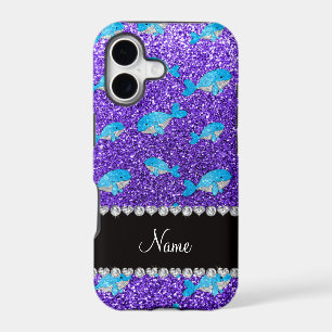 Personalised name purple glitter whales