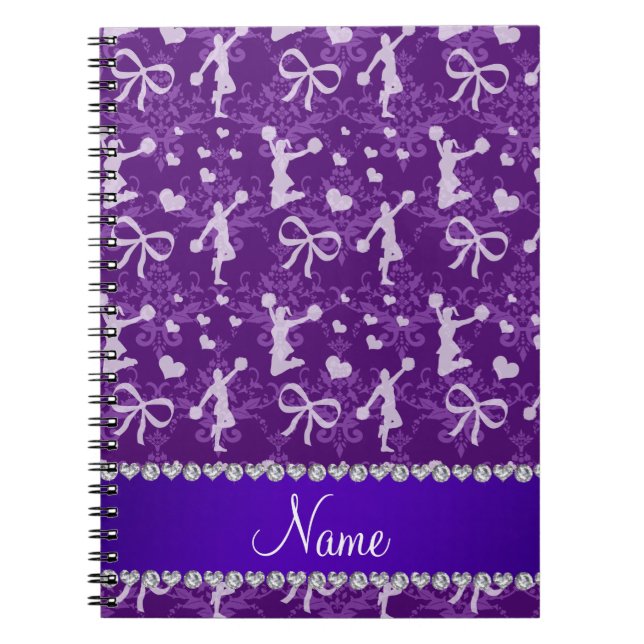 Personalised name purple gymnastics damask spiral notebook (Front)