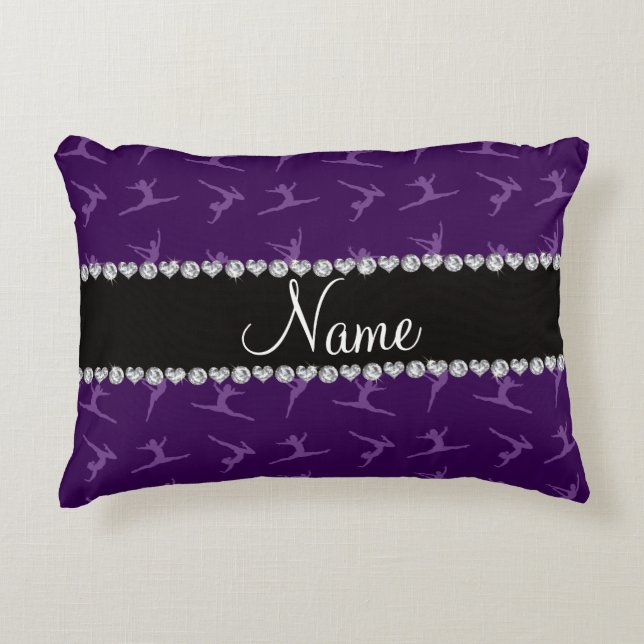 Personalised name purple gymnastics pattern decorative cushion (Front)
