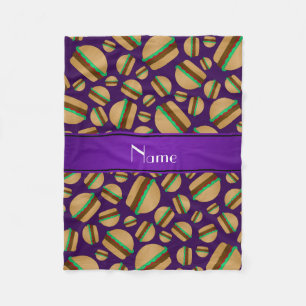 Personalised name purple hamburger pattern fleece blanket