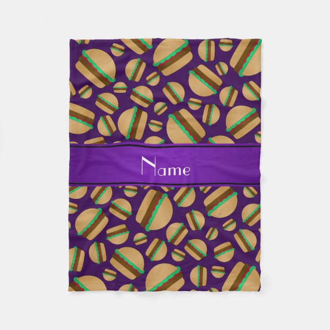 Personalised name purple hamburger pattern fleece blanket (Front)