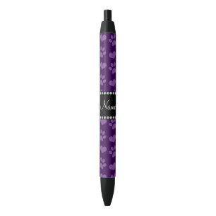 Personalised name purple hearts and paw prints black ink pen