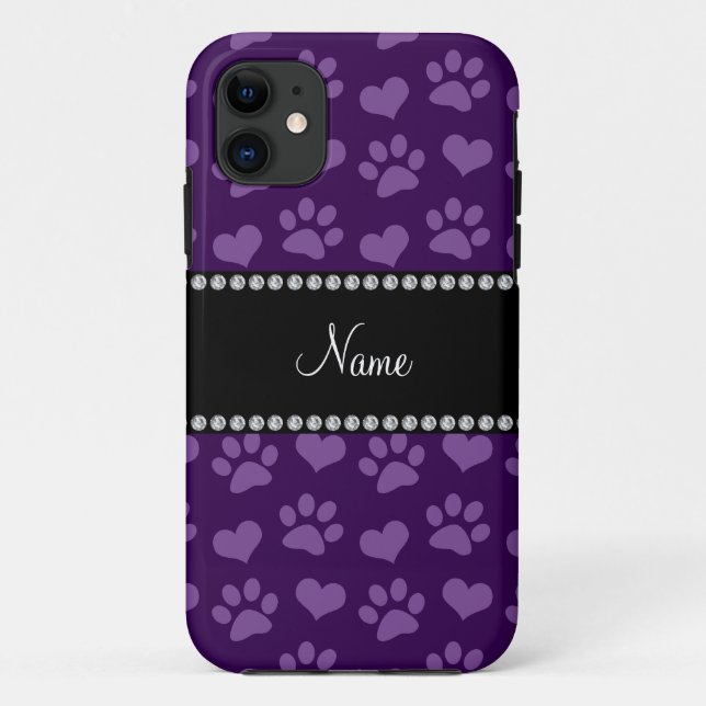 Personalised name purple hearts and paw prints Case-Mate iPhone case (Back)