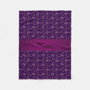 Personalised name purple hockey pattern fleece blanket
