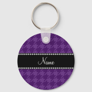 Personalised name purple houndstooth pattern key ring