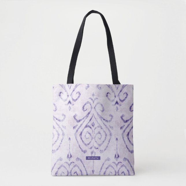Personalised Name purple Ikat Pattern Bridesmaid Tote Bag (Front)