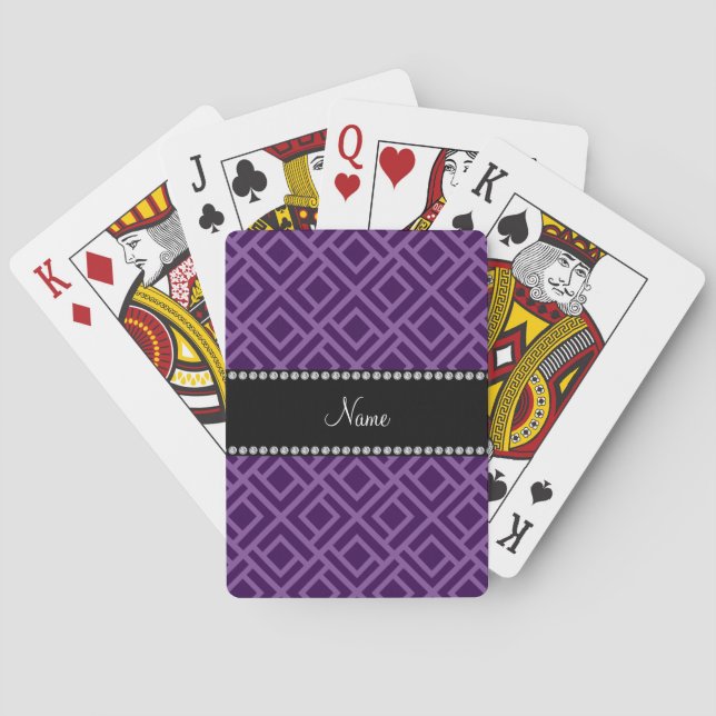 Personalised name purple interlocking triangles playing cards (Back)