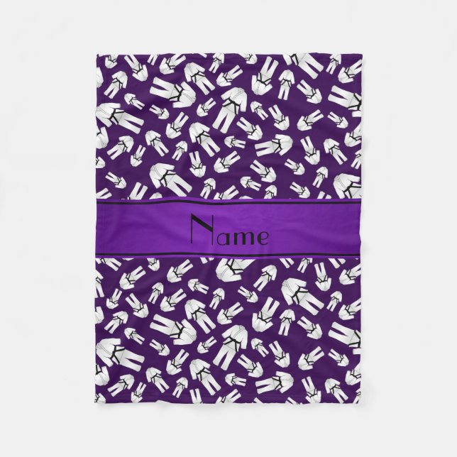 Personalised name purple karate pattern fleece blanket (Front)