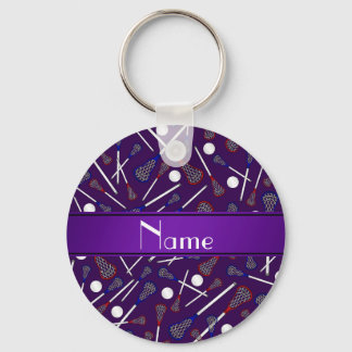 Personalised name purple lacrosse pattern key ring