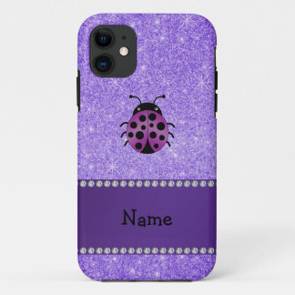 Personalised name purple ladybug purple glitter iPhone 11 case