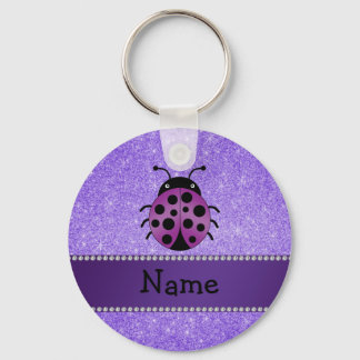 Personalised name purple ladybug purple glitter key ring