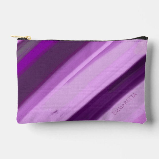 Personalised Name Purple Lavender Stripes  Accessory Pouch (Front)