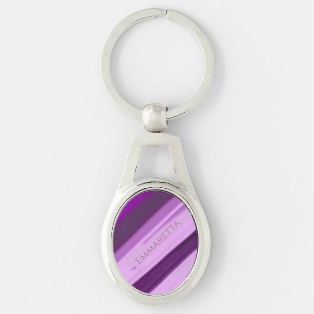 Personalised Name Purple Lavender Stripes  Key Ring (Front)