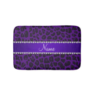 Personalised name purple leopard pattern bath mat