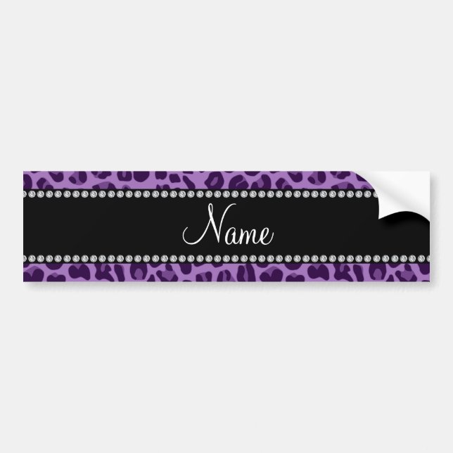 Personalised name purple leopard pattern bumper sticker (Front)