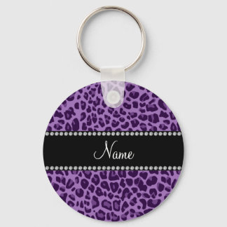 Personalised name purple leopard pattern key ring