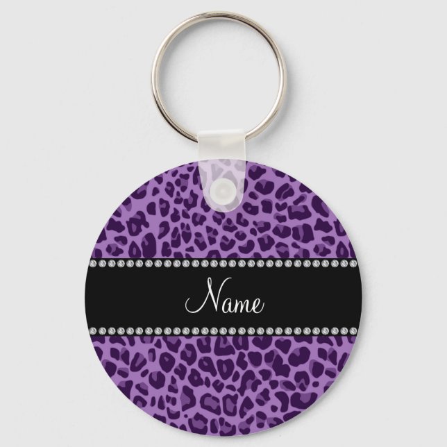 Personalised name purple leopard pattern key ring (Front)