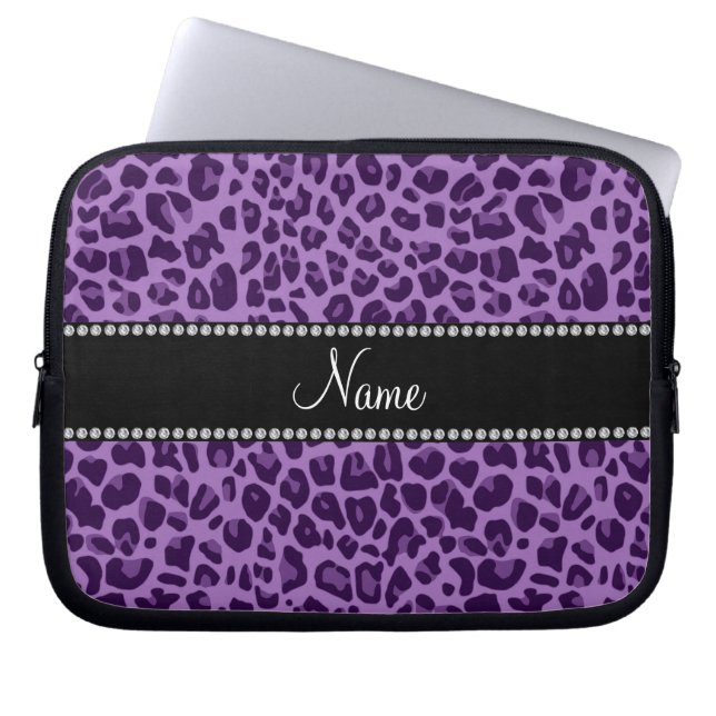 Personalised name purple leopard pattern laptop sleeve (Front)