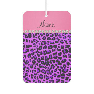 Personalised name purple leopard pink stripe car air freshener