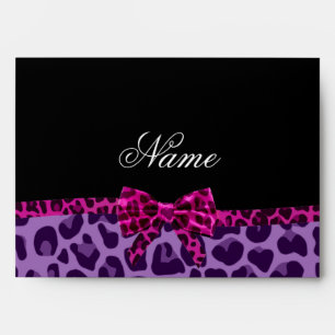 Personalised name purple leopard print pink bow envelope